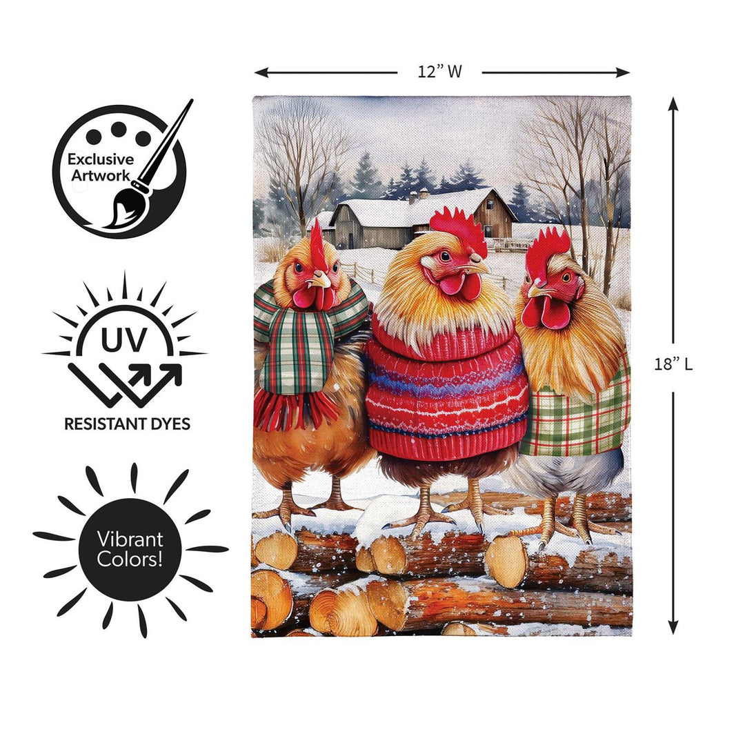 Cozy Hens garden flag dimensions and features