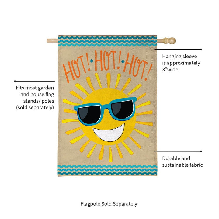 Hot Hot Hot Sunshine 2-Sided Burlap House Flag | 28" x 44" Porch heartlandflags