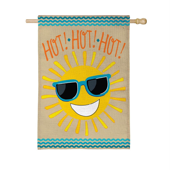 Hot Hot Hot Sunshine 2-Sided Burlap House Flag | 28" x 44" Porch heartlandflags