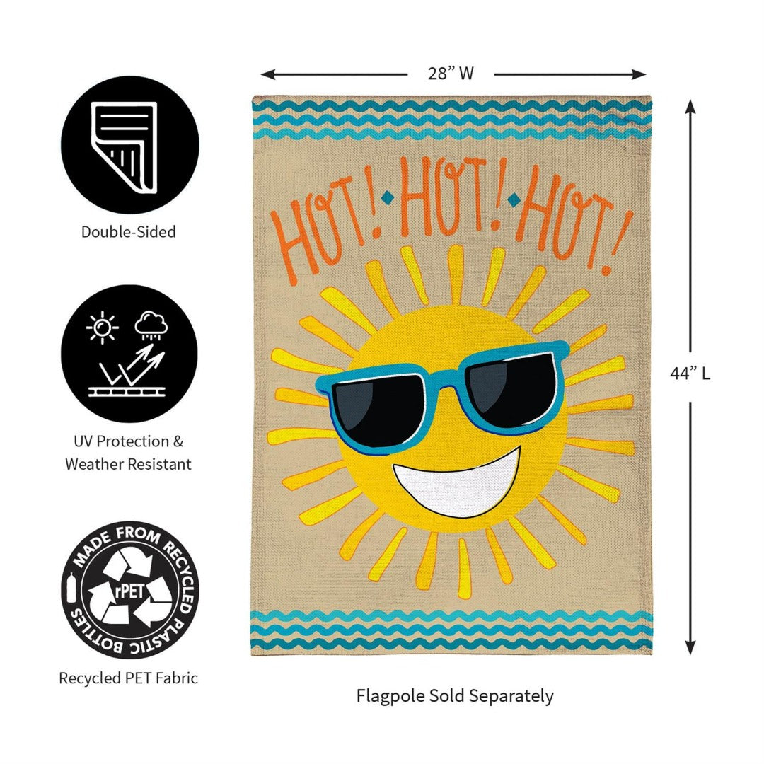 Hot Hot Hot Sunshine 2-Sided Burlap House Flag | 28" x 44" Porch heartlandflags