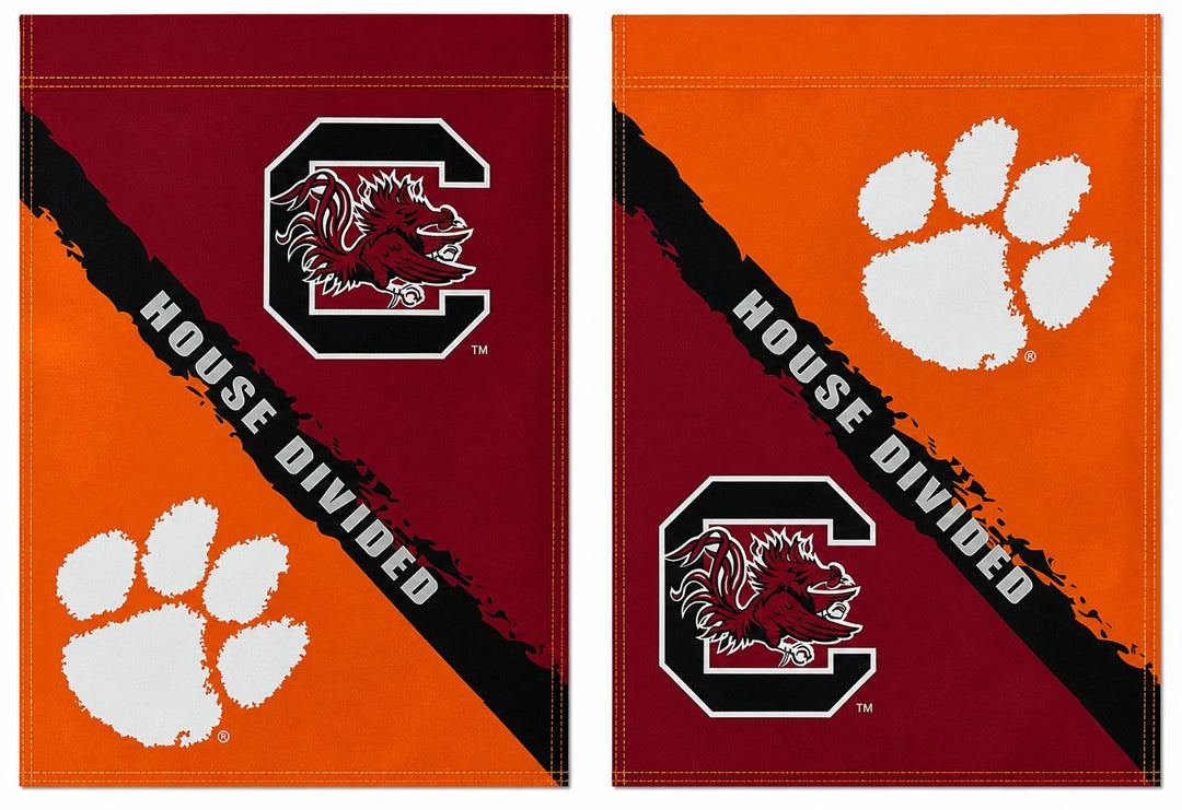 House Divided Garden Flag Clemson vs South Carolina 2 Sided Rivalry heartlandflags