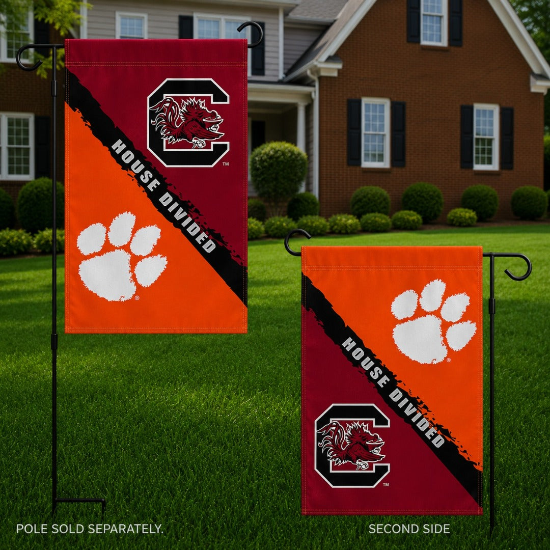 House Divided Garden Flag Clemson vs South Carolina 2 Sided Rivalry heartlandflags