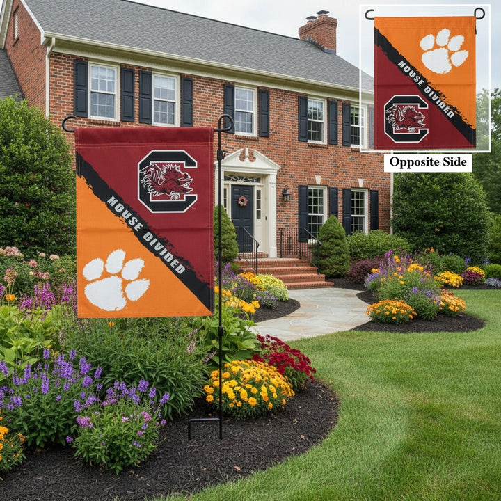 House Divided Garden Flag Clemson vs South Carolina 2 Sided Rivalry heartlandflags