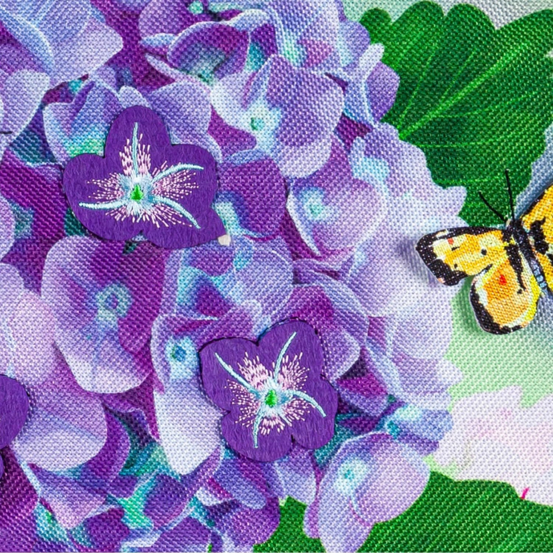 Hydrangea and Butterfly Welcome 2 Sided Garden Flag heartlandflags