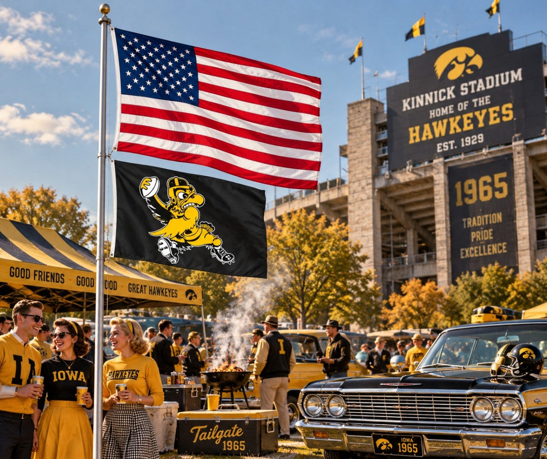 Iowa Hawkeyes 2 Sided Vintage Football Herky Logo 3x5 Flag