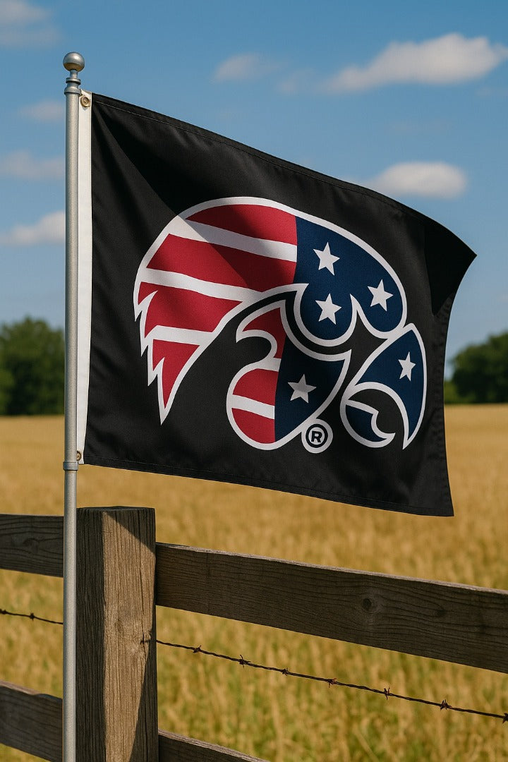 Iowa Hawkeyes 3x5 Veteran Tribute Flag - Red, White & Blue Logo heartlandflags