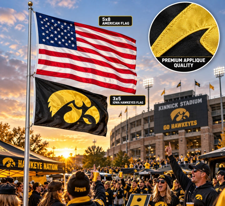 Iowa Hawkeyes Double Sided Applique Black 3x5 Flag