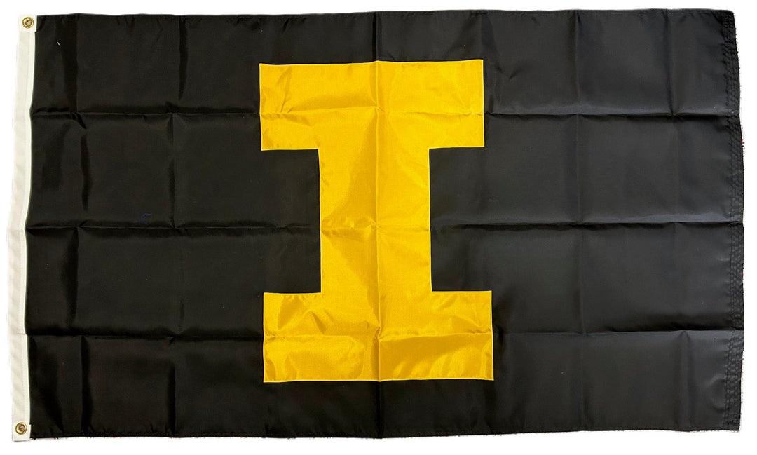 Iowa Hawkeyes Flag 2 Sided Gold I on Black Applique heartlandflags