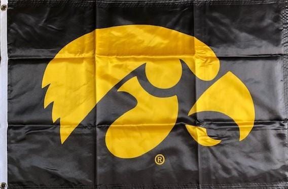 Iowa Hawkeyes Flag 2 Sided Gold Tigerhawk on Black - Various Sizes heartlandflags