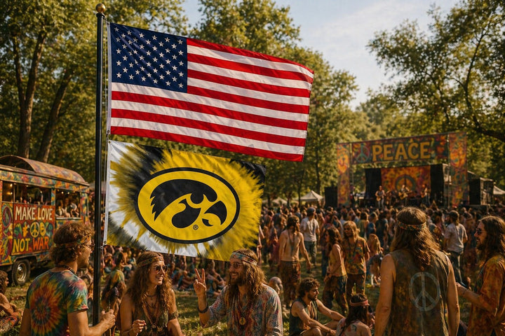 Iowa Hawkeyes Flag 3x5 Tie Dye Peace heartlandflags