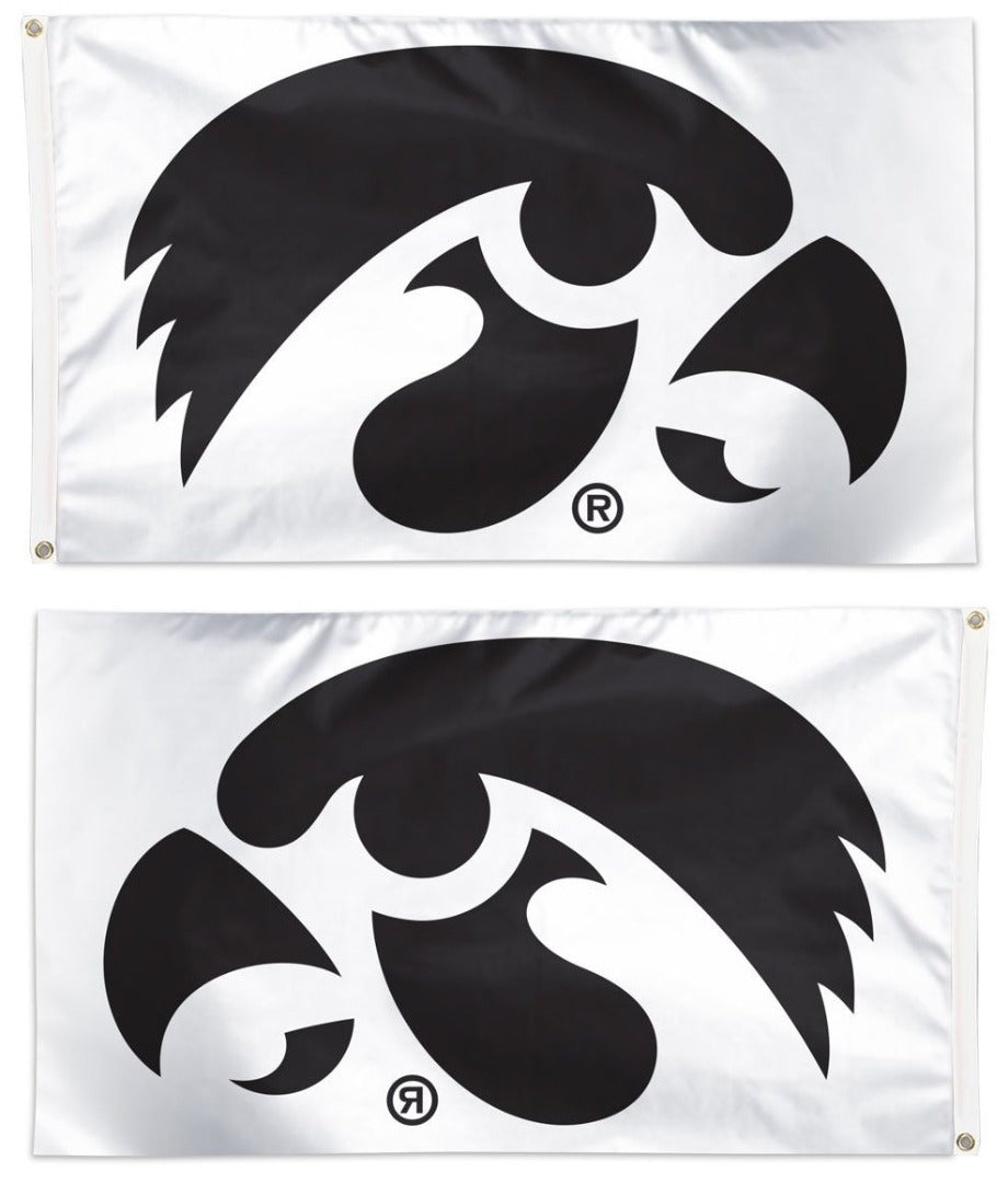 Iowa Hawkeyes Flag 3x5 White Black Tigerhawk heartlandflags