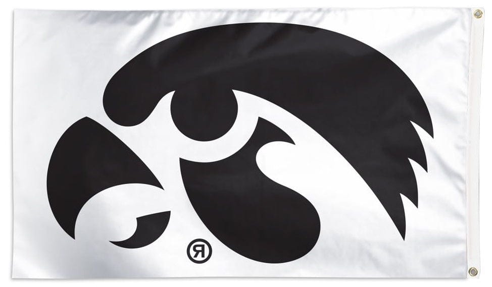 Iowa Hawkeyes Flag 3x5 White Black Tigerhawk heartlandflags