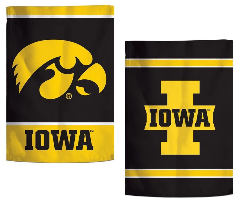 Iowa Hawkeyes Garden Flag 2 Sided Double Logo heartlandflags