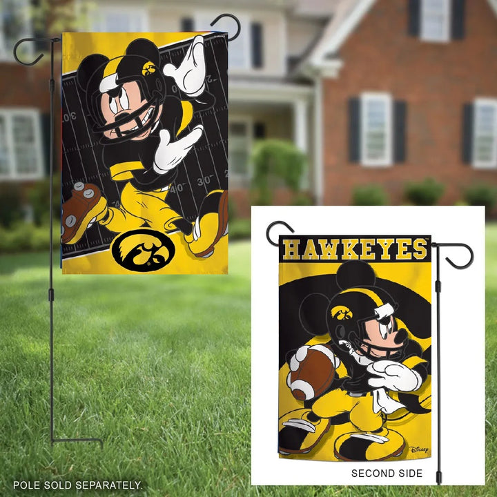 Iowa Hawkeyes Mickey Mouse Football 2 Sided Garden Flag heartlandflags