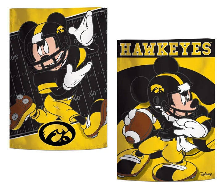 Iowa Hawkeyes Mickey Mouse Football 2 Sided Garden Flag heartlandflags