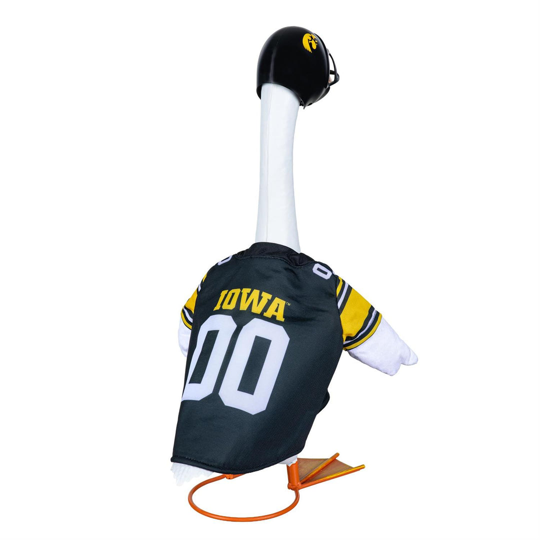 Iowa Hawkeyes porch goose outfit with black-and-gold jersey, football detail and black team helmet
