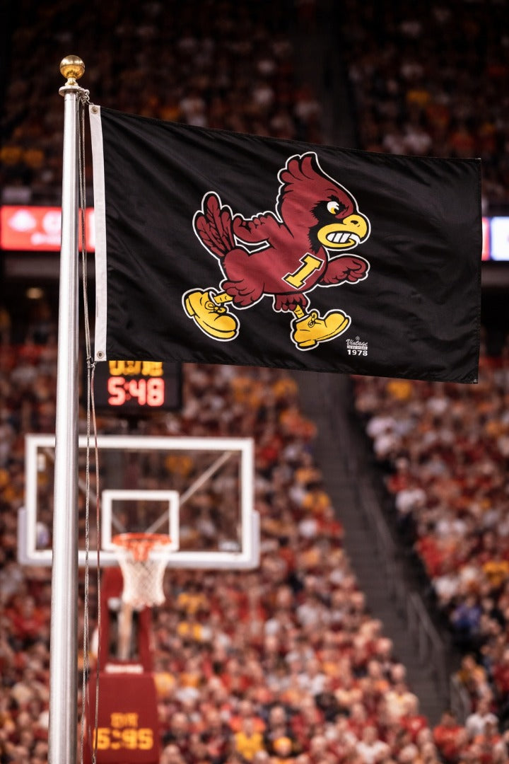 Iowa State Black Angry Cy 2 Sided Flag heartlandflags
