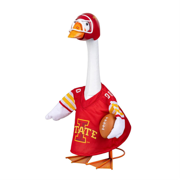 Iowa State Cyclones porch goose outfit with cardinal jersey, gold I STATE logo, football detail and matching helmet