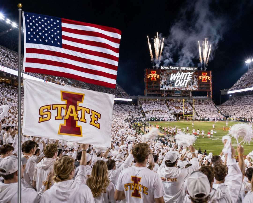 Iowa State Flag 2 Sided White I-State Logo heartlandflags