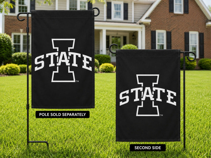 Iowa State Garden Flag 2 Sided Black White Logo heartlandflags