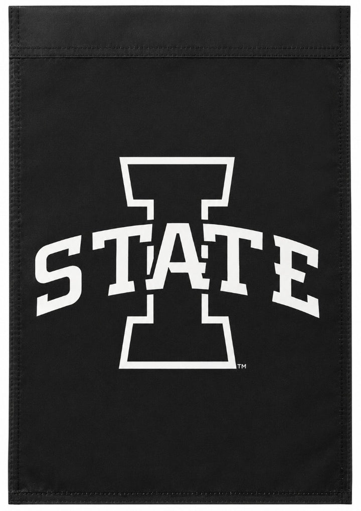 Iowa State Garden Flag 2 Sided Black White Logo heartlandflags