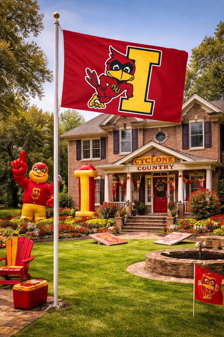Iowa State Leaning Cy Flag 3x5 Cardinal 2 Sided heartlandflags