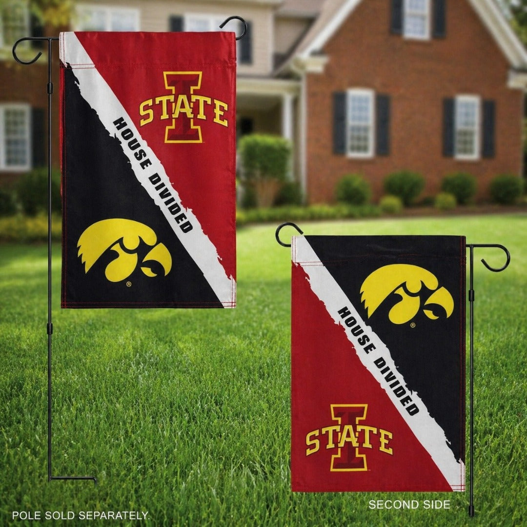 Iowa State vs Iowa House Divided Garden Flag 2 Sided heartlandflags