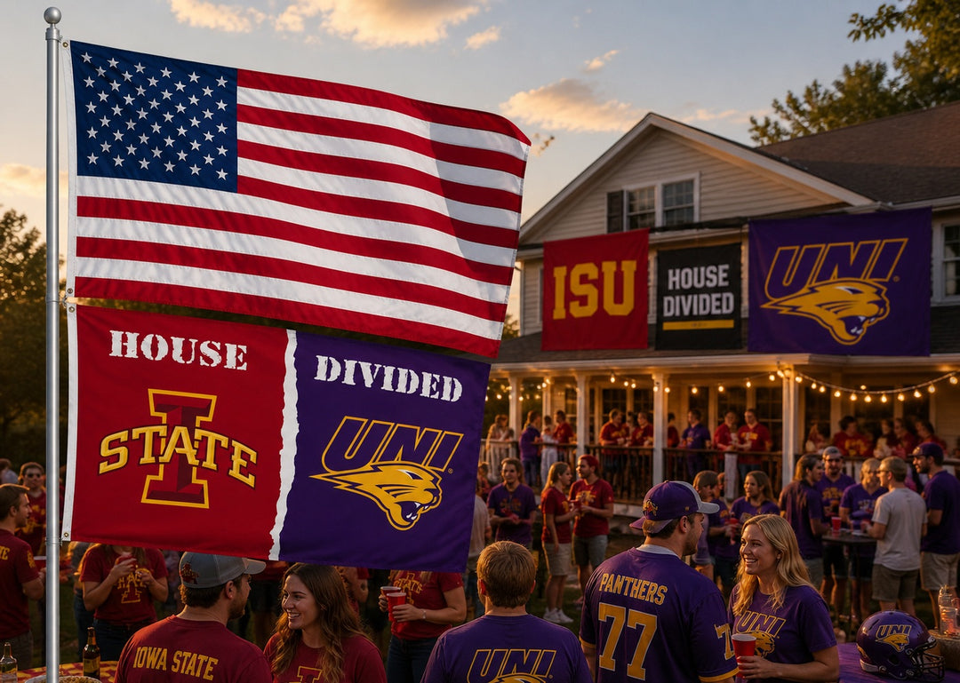 Iowa State vs UNI House Divided Flag 3x5 Rivalry 2 Sided heartlandflags