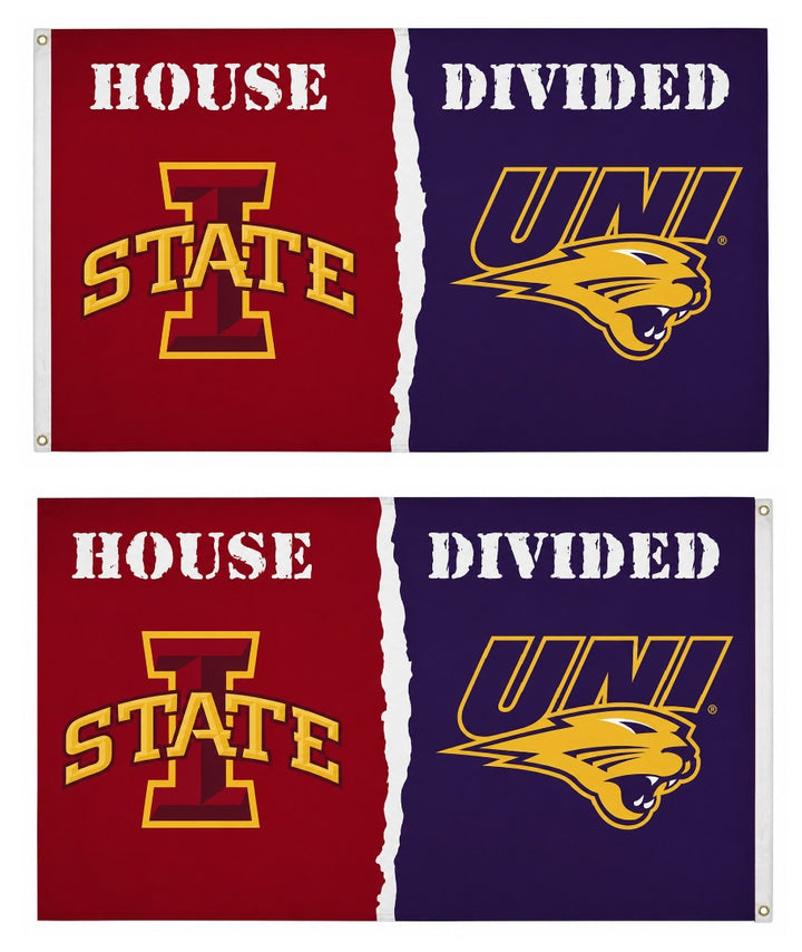 Iowa State vs UNI House Divided Flag 3x5 Rivalry 2 Sided heartlandflags