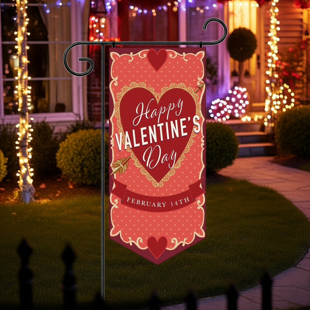 It's Valentines Day 2 Sided Long Garden Flag heartlandflags