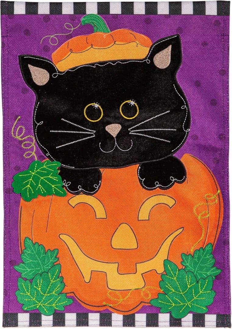 Jack O'Lantern Black Cat Halloween Garden Flag 2 Sided heartlandflags