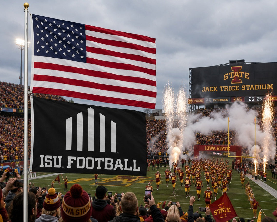 Jack Trice Logo 3x5 ISU Football 2 Sided Black heartlandflags