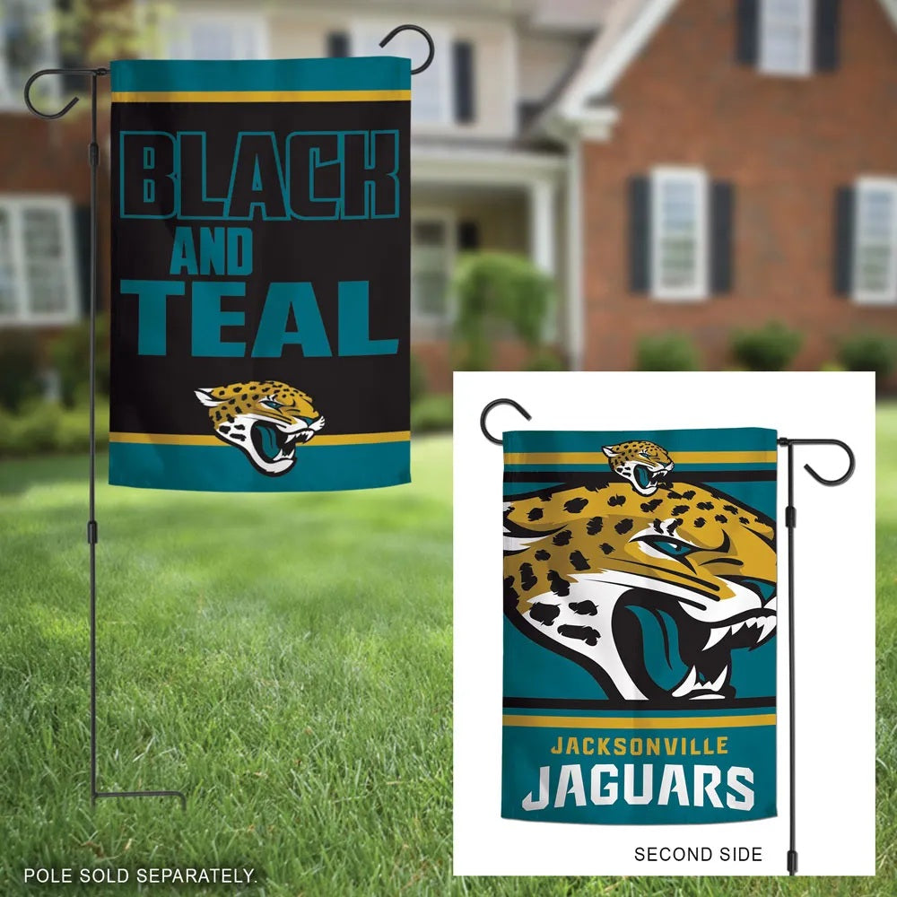 Jacksonville Jaguars 2 Sided Black And Teal Slogan Garden Flag heartlandflags
