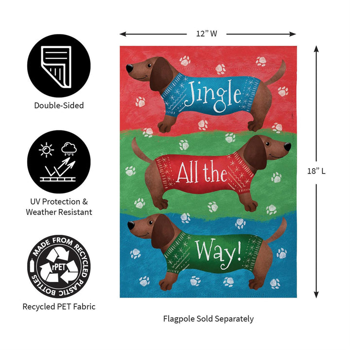 12 by 18 inch double-sided dachshund flag size and recycled PET fabric details