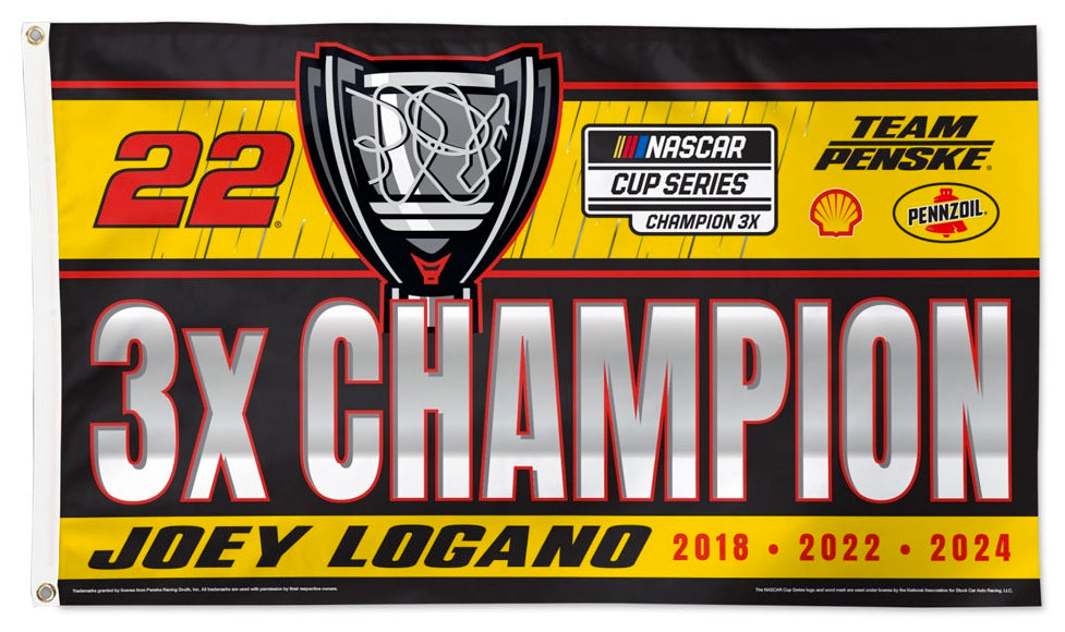 Joey Logano 3X Champion Flag 3x5 heartlandflags