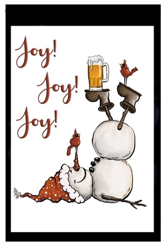 Joy Joy Joy Snowman Christmas Garden Flag 2 Sided Winter Beer Garden heartlandflags