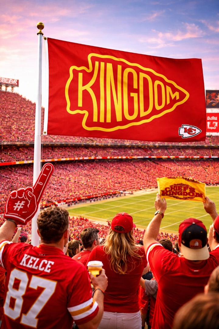 KC Chiefs Arrowhead Kingdom Flag 2 Sided 3x5 heartlandflags