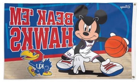 Kansas Jayhawks Flag 3x5 Mickey Mouse Basketball heartlandflags