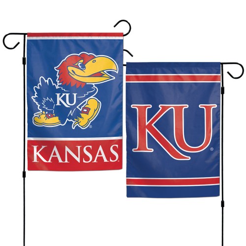 Kansas Jayhawks Garden Flag 2 Sided KU Double Logo heartlandflags