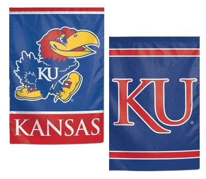 Kansas Jayhawks Garden Flag 2 Sided KU Double Logo heartlandflags