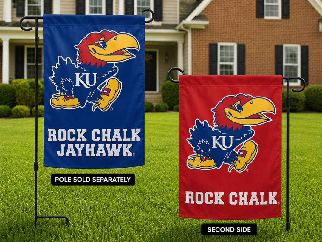 Kansas Rock Chalk Jayhawk 2 Sided Garden Flag heartlandflags
