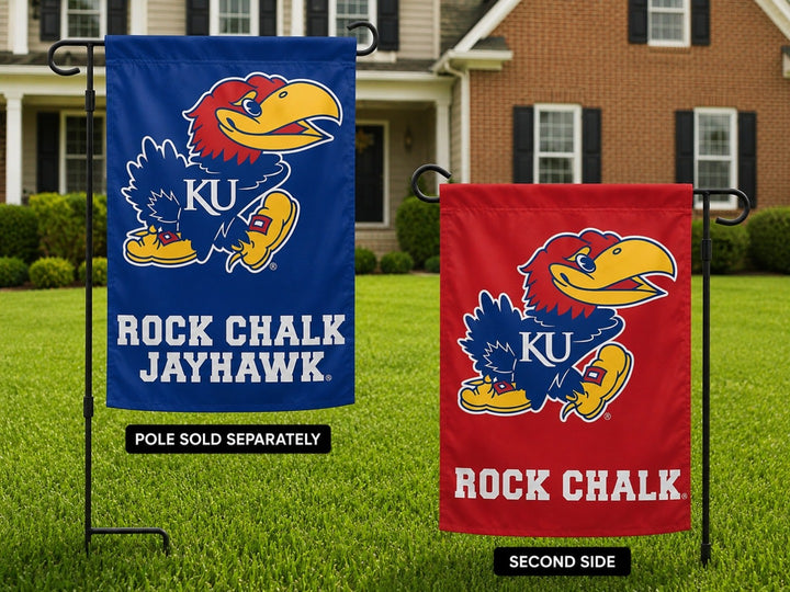 Kansas Rock Chalk Jayhawk 2 Sided Garden Flag heartlandflags