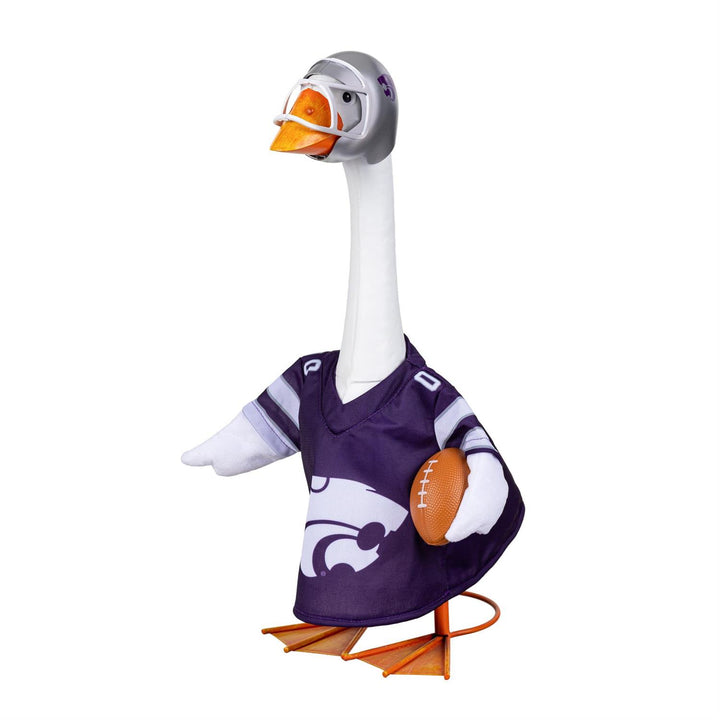 Kansas State porch goose football outfit with purple Powercat jersey, silver-colored helmet, and football detail