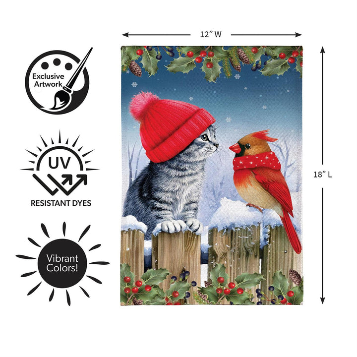 Kitten and cardinal garden flag dimensions and features