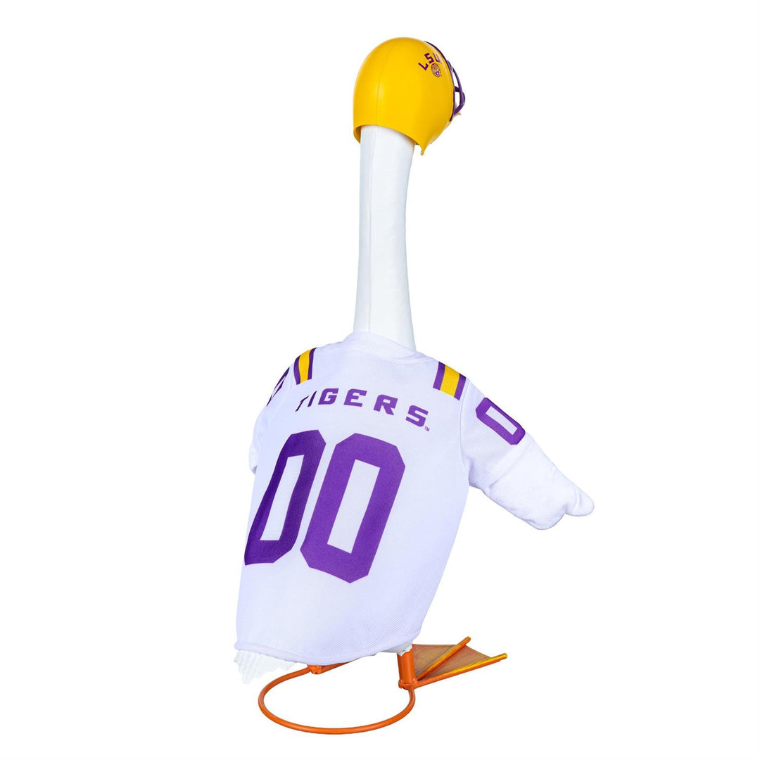 Rear view of LSU Tigers goose outfit showing Tigers lettering and purple number 00; goose not included
