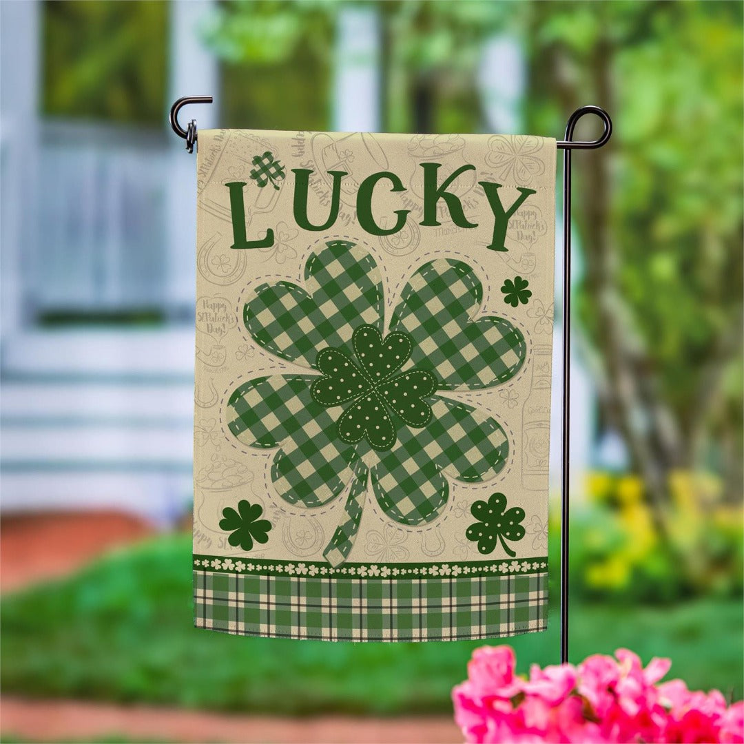 Lucky Clover 2 Sided Garden Flag heartlandflags