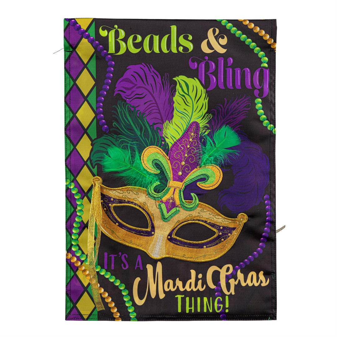 Mardi Gras Beads & Bling 2 Sided Garden Flag heartlandflags