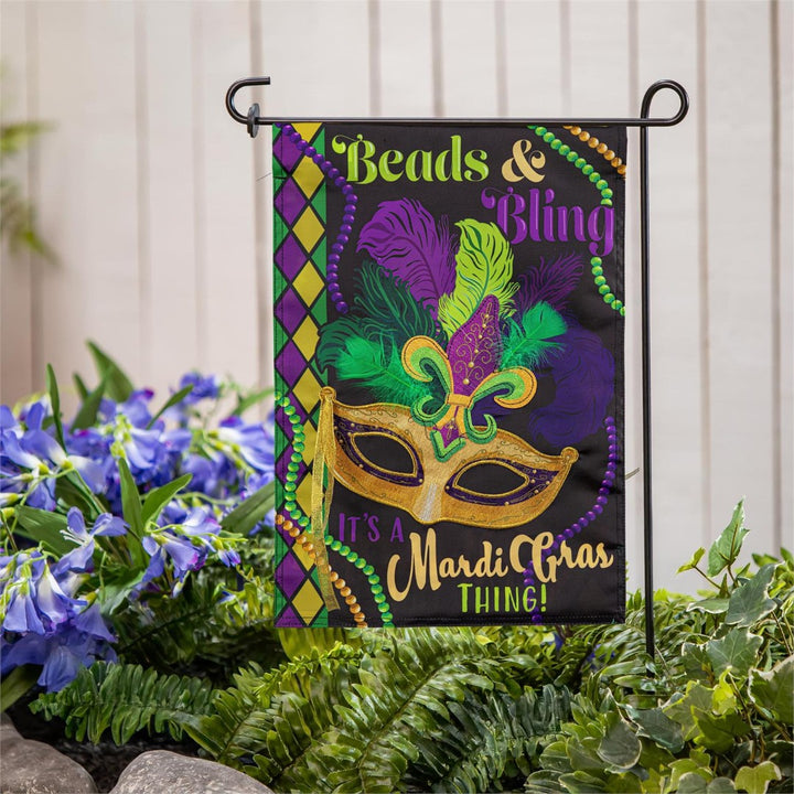 Mardi Gras Beads & Bling 2 Sided Garden Flag heartlandflags