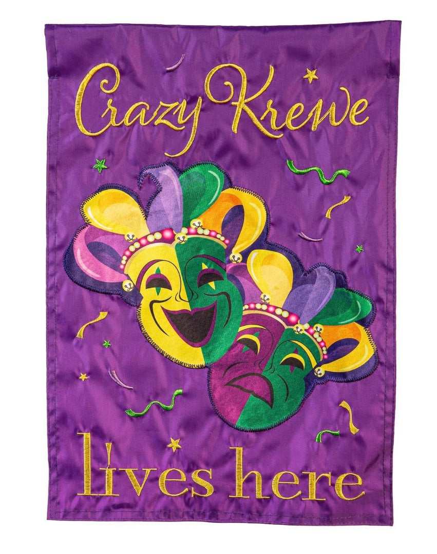 Mardi Gras Crazy Krewe Lives Here 2 Sided Garden Flag heartlandflags