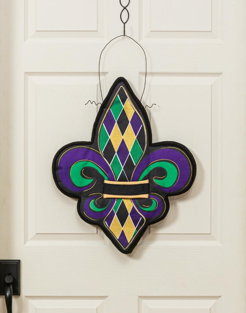 Mardi Gras Door Decoration Hanger Burlap Fleur de Lis heartlandflags